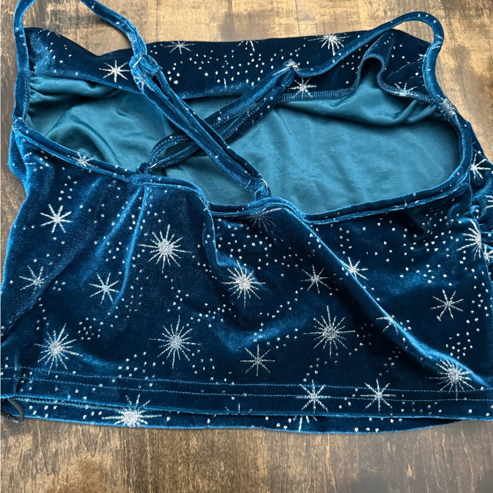 Cider Blue Velvet Starry Cowl Neck cropTop - Picture 3 of 5